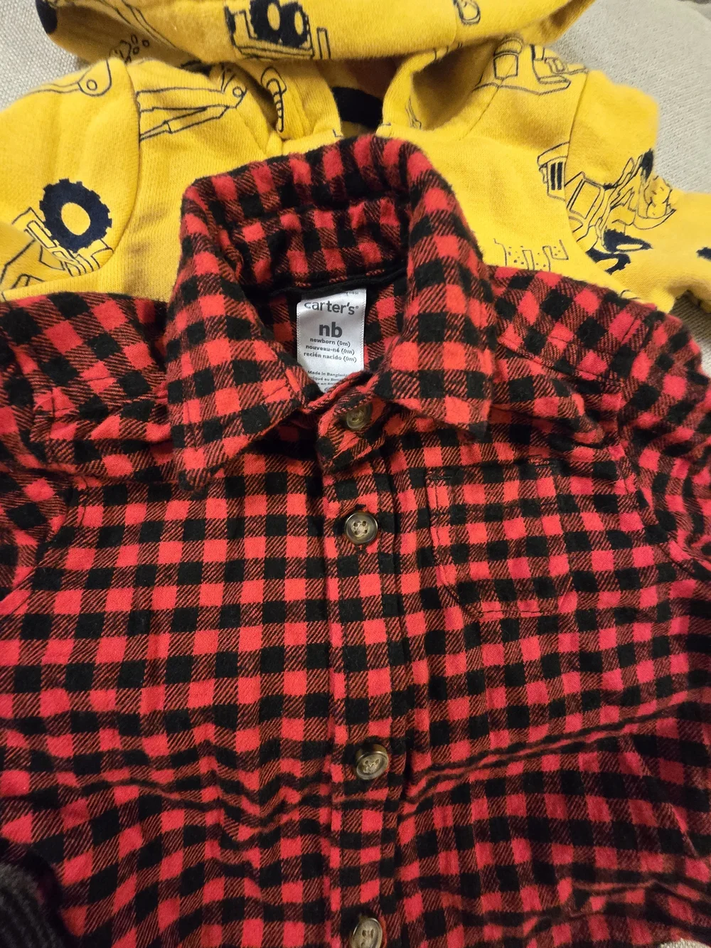 Newborn Baby Boy Winter Clothes Lot NB Carter's Fleece Jacket Hoodie Buffalo